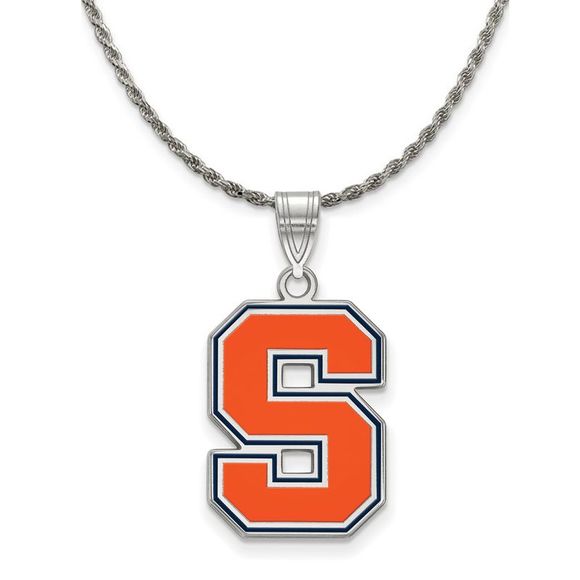Sterling Silver Syracuse U. Large Enamel Pendant Necklace - 26 In